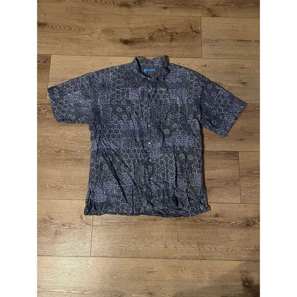Tori Richard Mens Blue Floral Pattern Button Up Short Sleeve T-shirt Size Large - Picture 1 of 3